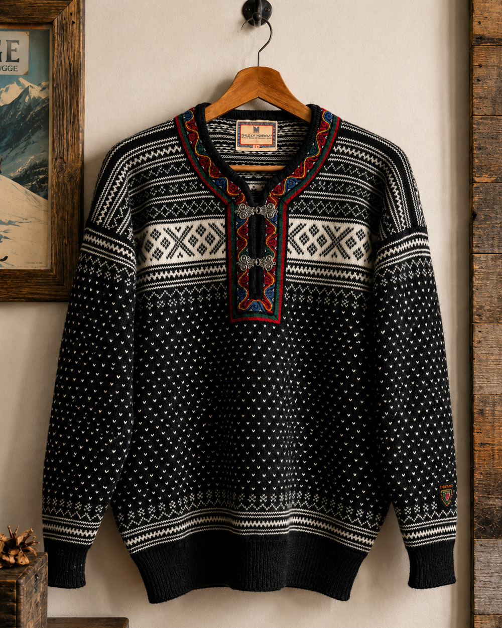 Dale of Norway Setesdal Lusekofte Pullover Sweater Sz. M Black White 100% Wool